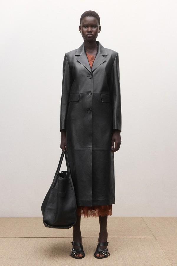 100% Leather Straight-Cut Coat With Pockets