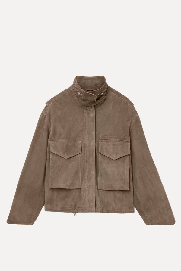 Funnel Neck Suede Cropped Jacket from AllSaints