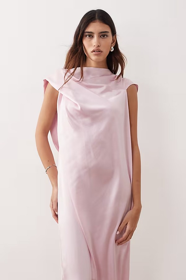 Cowl Neck Scarf Drape Satin Maxi Dress from Arrange