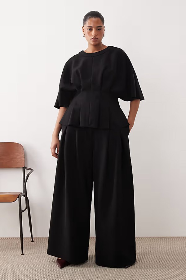 Curve Pleat Waist Tailored Wide Leg Trousers from Arrange