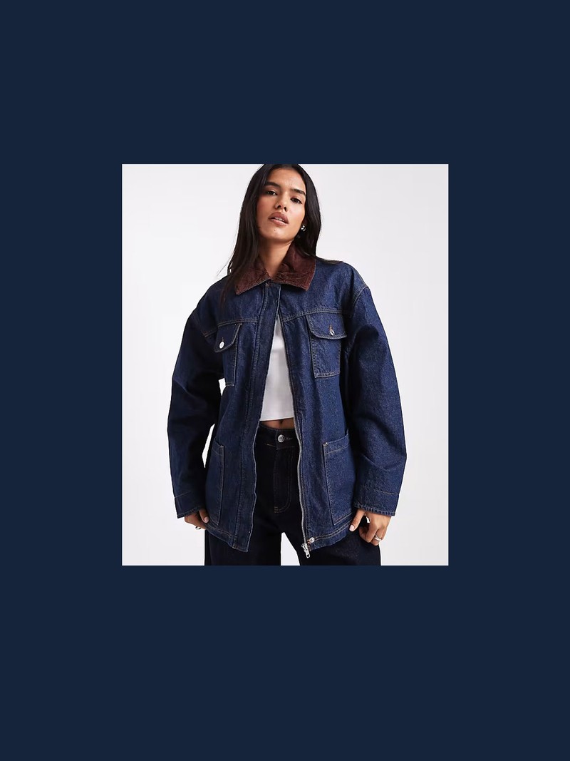 Denim Barn Jacket In Rinse With Contrast Collar from ASOS DESIGN