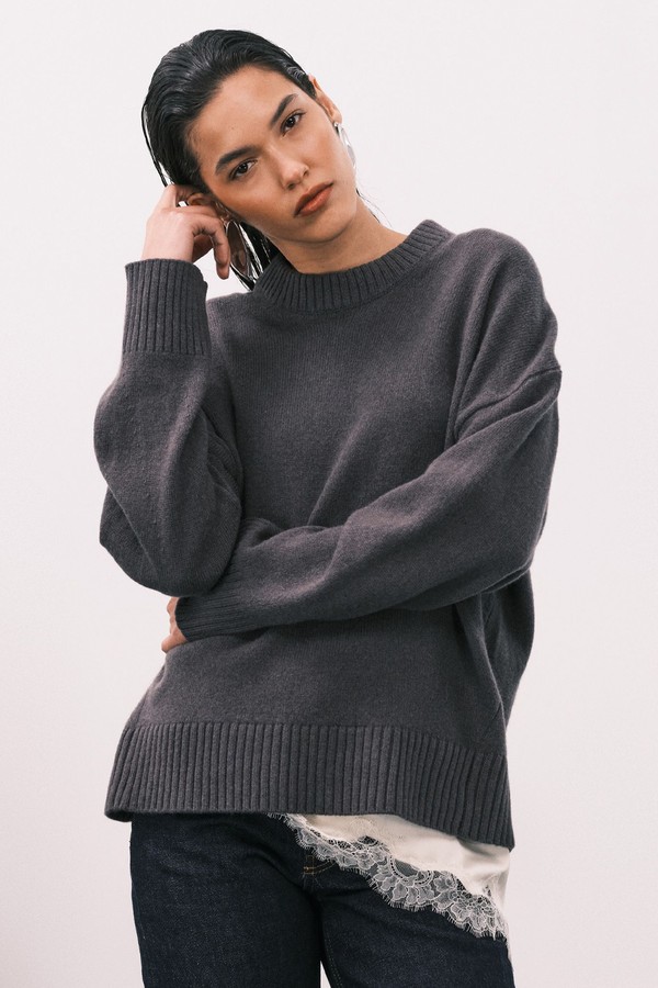 Chunky Premium Lambswool Curved Hem Jumper from ASOS DESIGN
