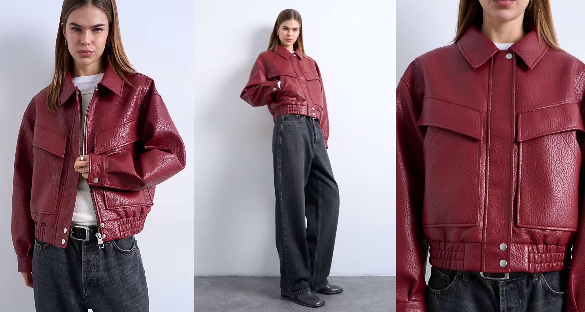 Faux Leather Bubble Boxy Zip Through Pocket Bomber Jacket from Topshop