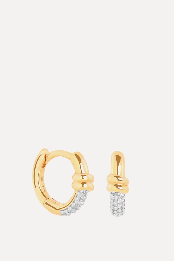 Pavé Knot Huggies In Gold 