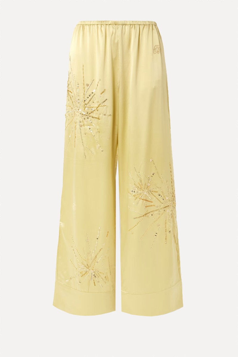 Louis Embellished Silk-Blend Satin Wide-Leg Pants from Bernadette