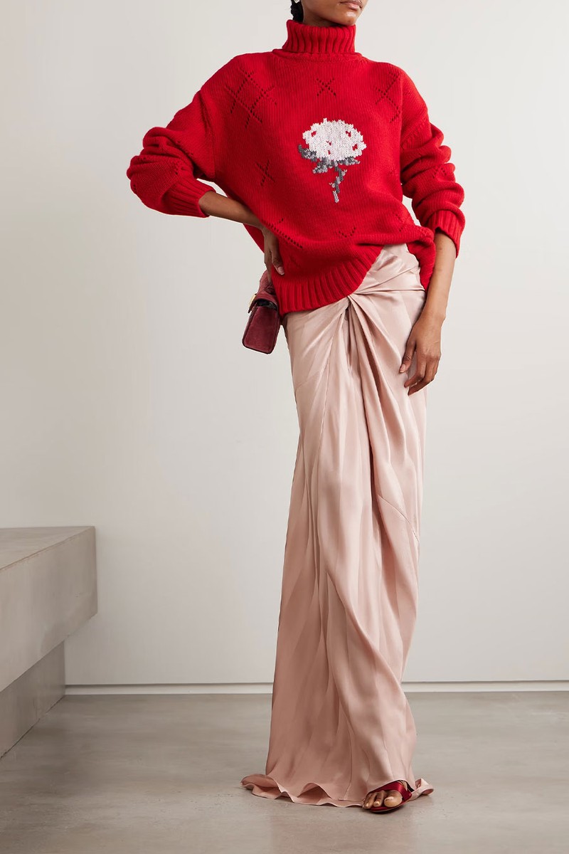 Sharon Oversized Intarsia Pointelle-Knit Wool-Blend Turtleneck Sweater from Bernadette