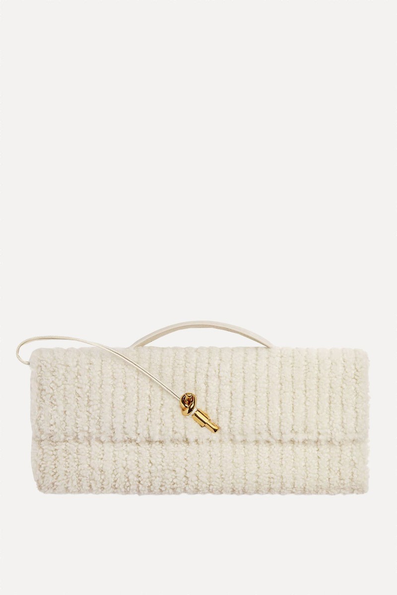 Neutral Shearling Andiamo Clutch Bag from  Bottega Veneta 
