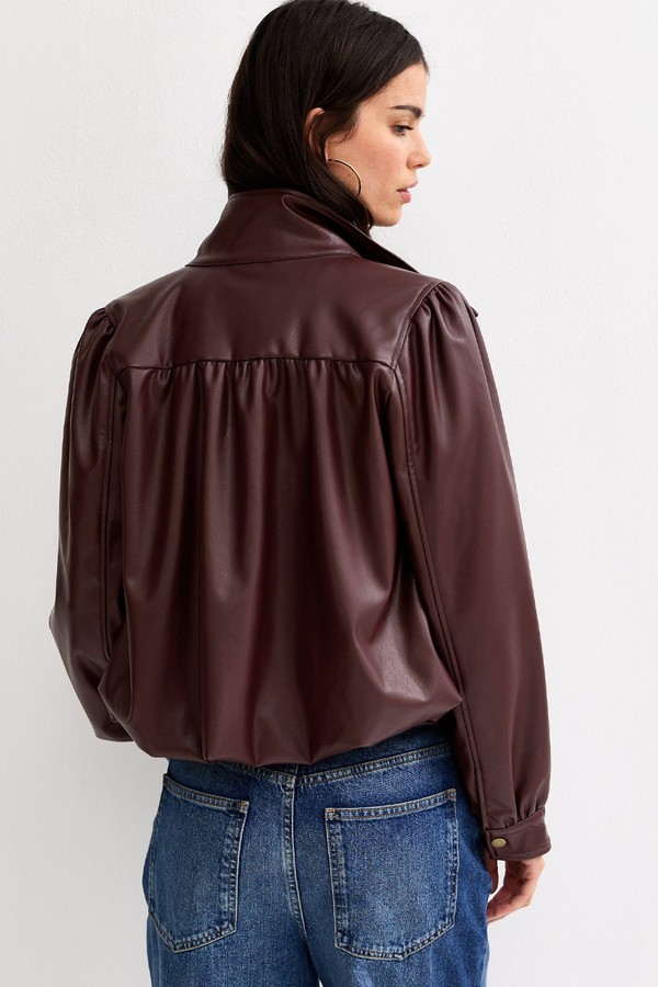 Faux Leather Funnel Neck Jacket