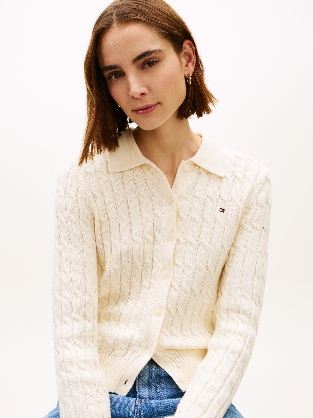 Cable Knit Polo Cardigan