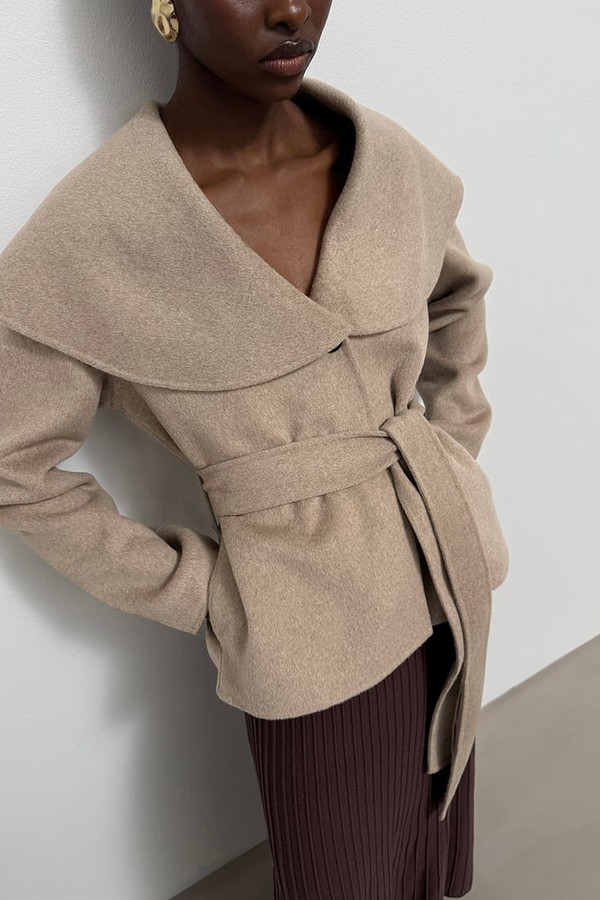 Collar Detail Wool Blend Short Coat