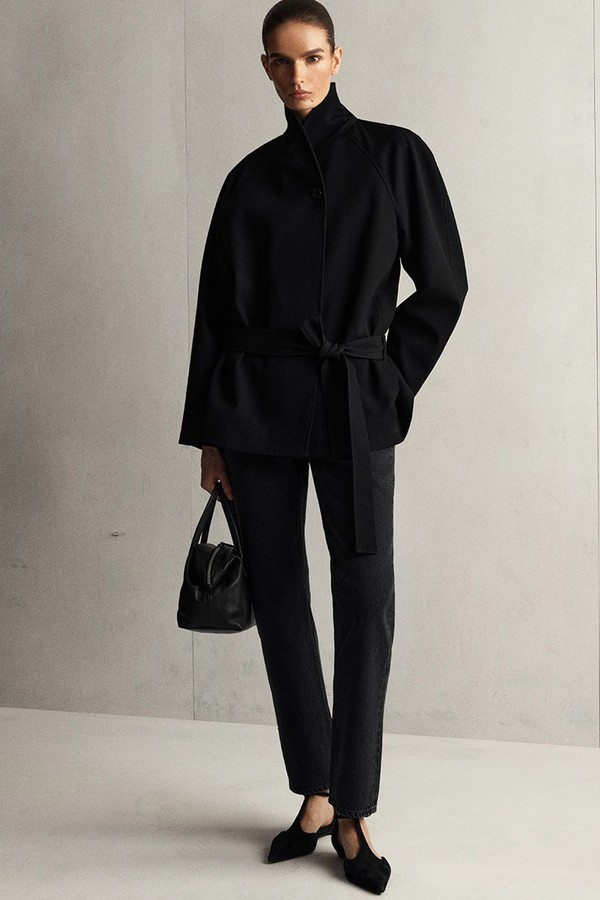 Belted Wool-Blend Shawl-Collar Jacket