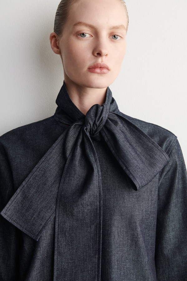 Bow-Detail Denim Shirt