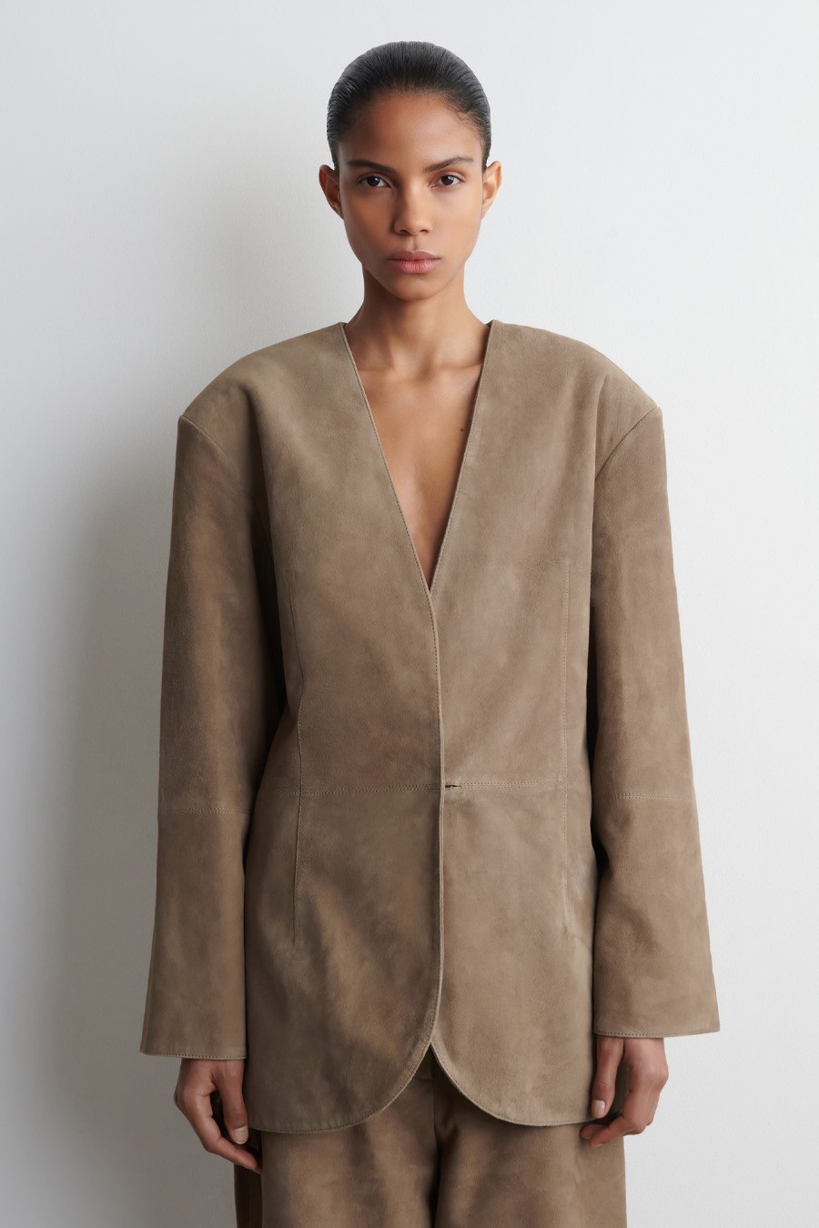 Collarless Suede Blazer