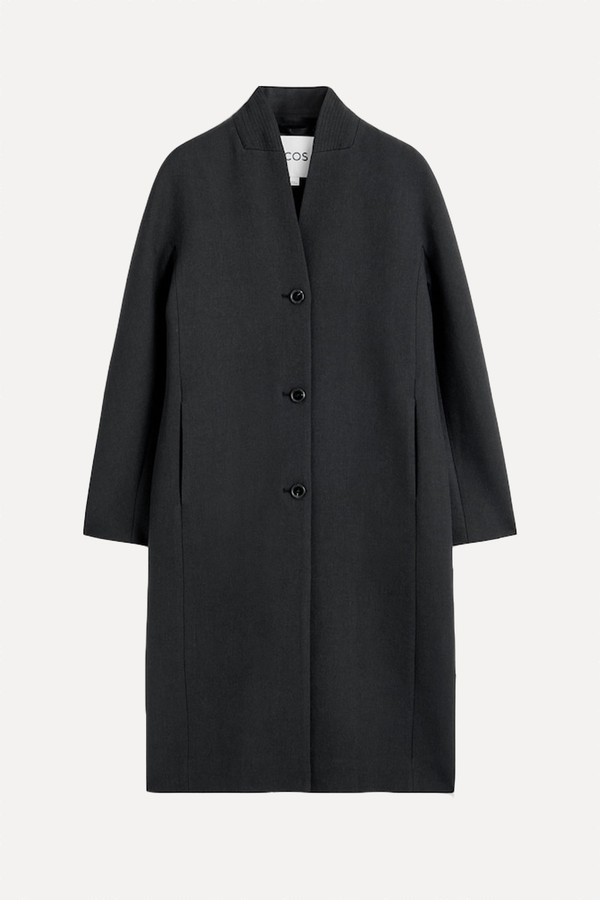 Collarless Wool-Twill Coat
