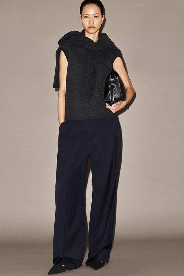 Relaxed Twill Wide-Leg Trousers