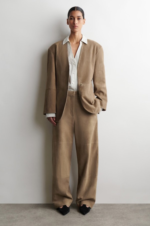 Suede Straight-Leg Trousers