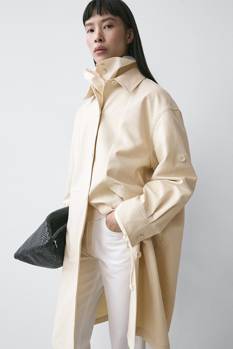 Cotton Trench Coat With Roll-Up Sleeves
