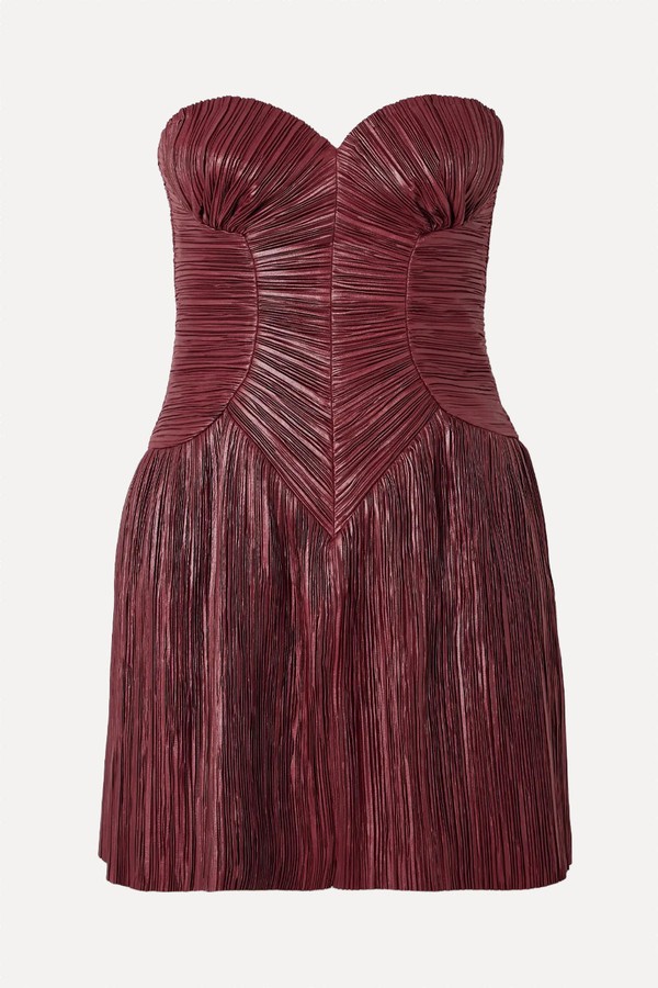 Nella Strapless Plissé-Satin Mini Dress from Cult Gaia