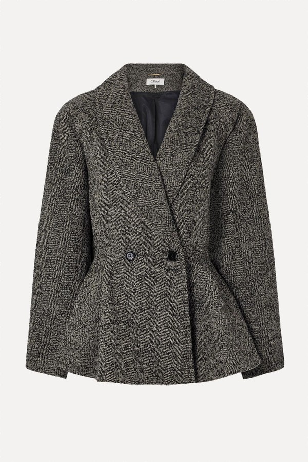 Double-Breasted Herringbone Wool-Blend Blazer from Chloé