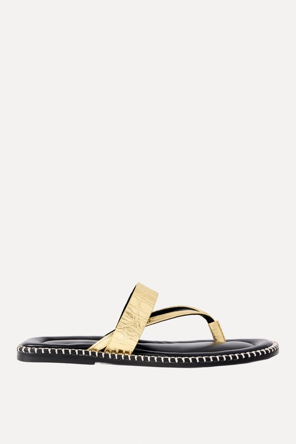 Whipstitched Metallic Croc-Effect Leather Sandals from Dries Van Noten