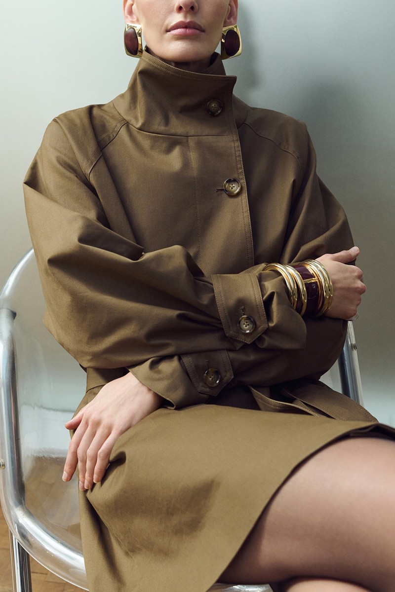 Funnel Neck Belted Trench Coat