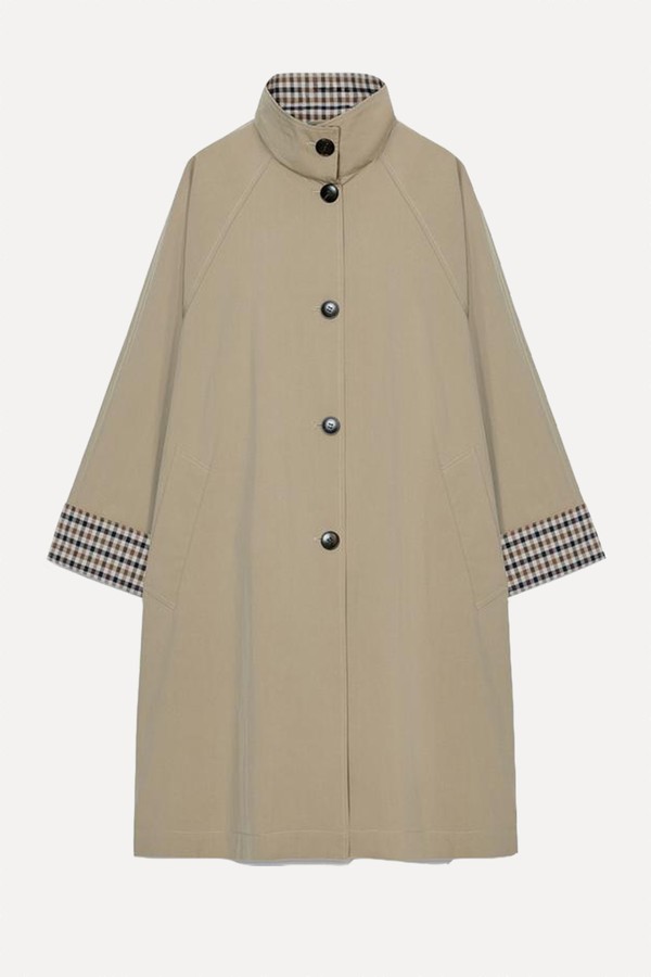 Oversize Trench Coat With Check Cuffs