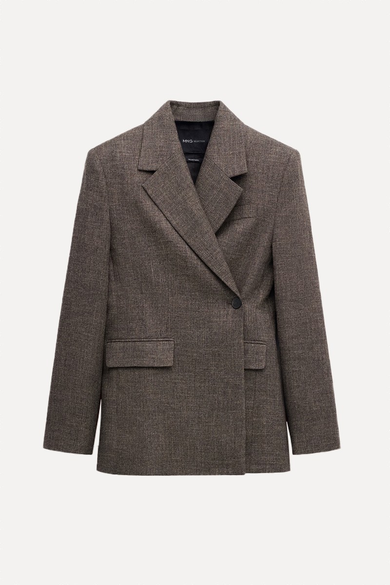 Herringbone Double-Breasted Suit Blazer