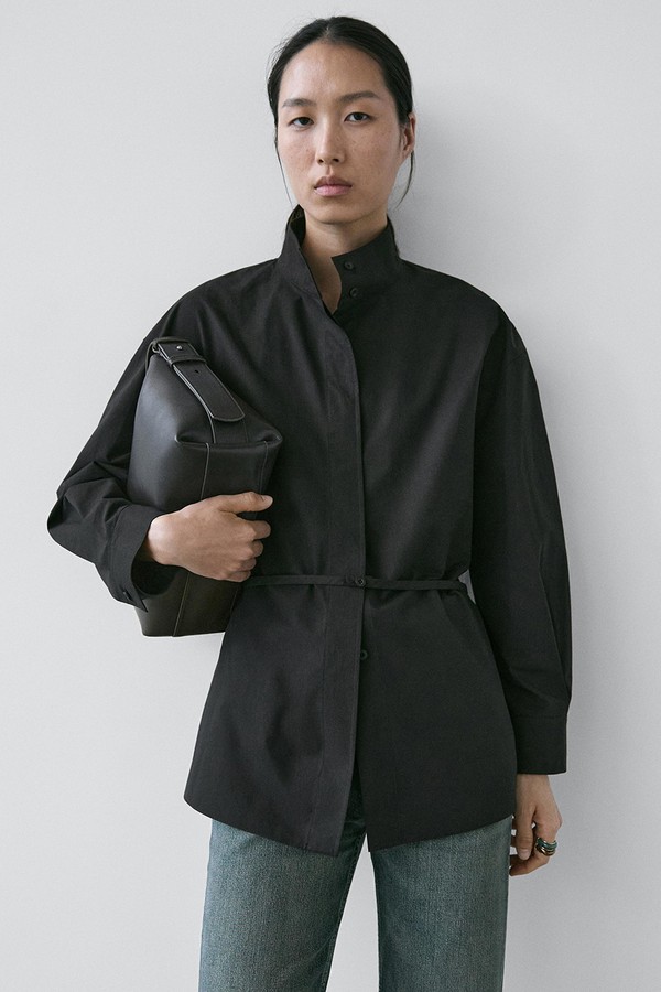 High Neck Shirt With Strap Detail