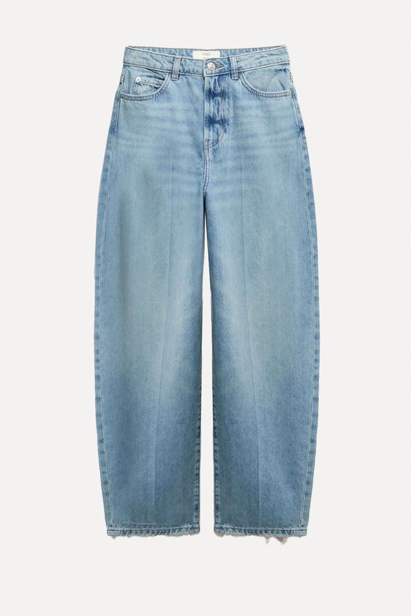 High Waisted Crease Front Barrel Jeans