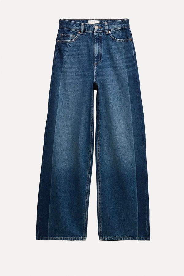 High Waisted Two Tone Wide Leg Jeans
