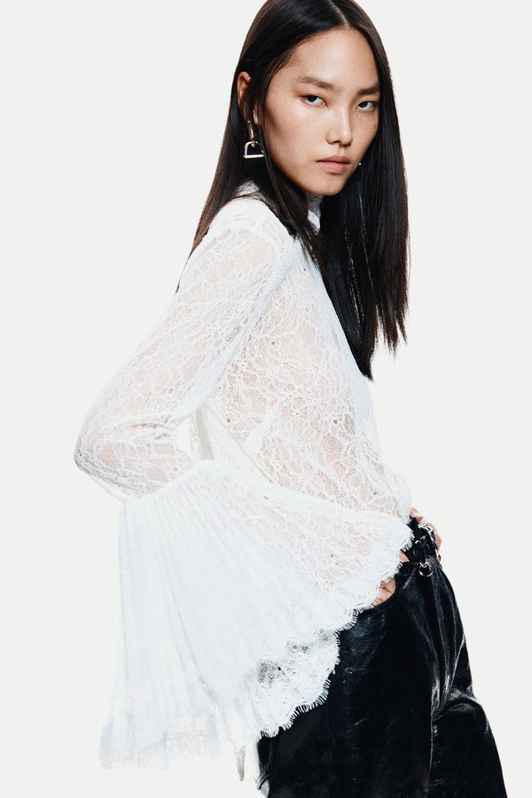 Trumpet-Sleeved Lace Blouse  from H&M