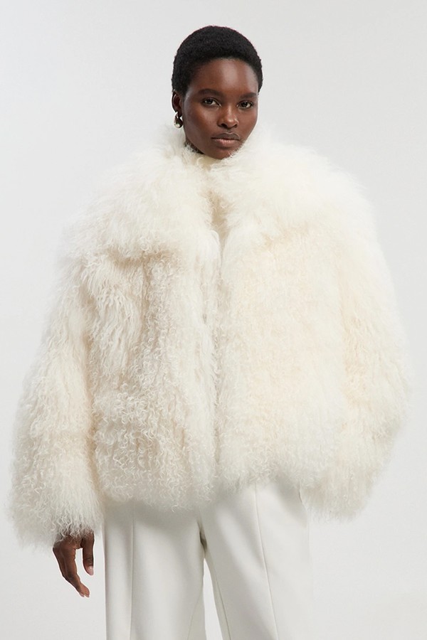 Mongolian Shearling Short Coat from Karen Millen