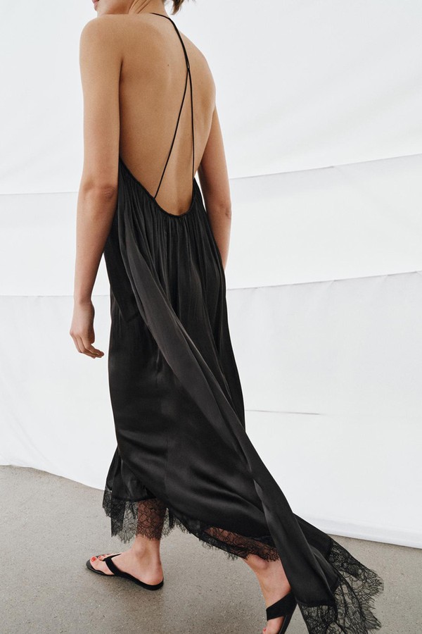 Lace Satin Halter Dress