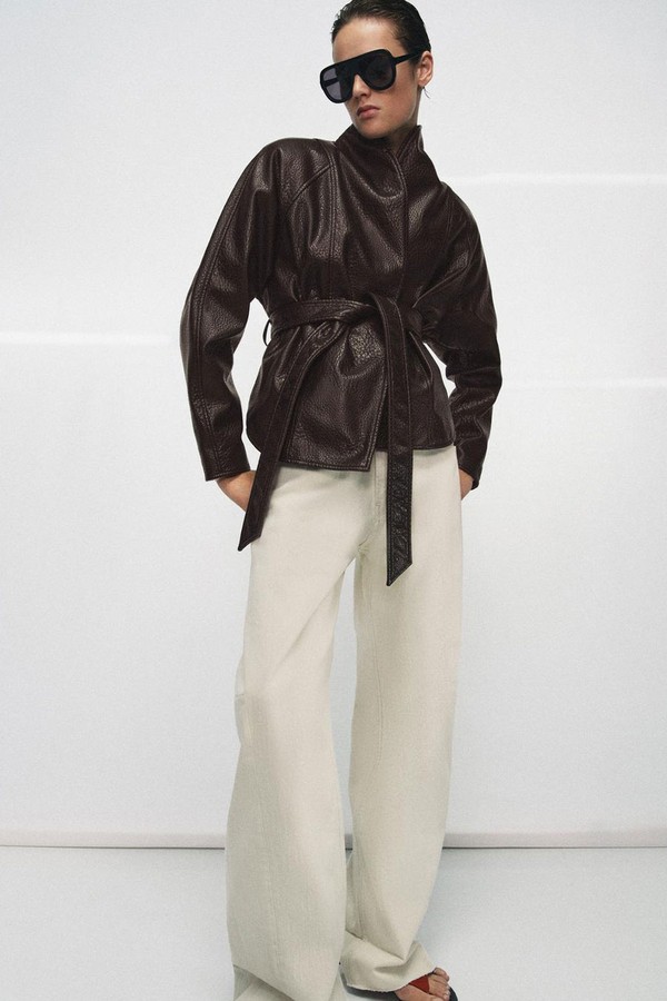 Leather Effect Belted Jacket from Zara