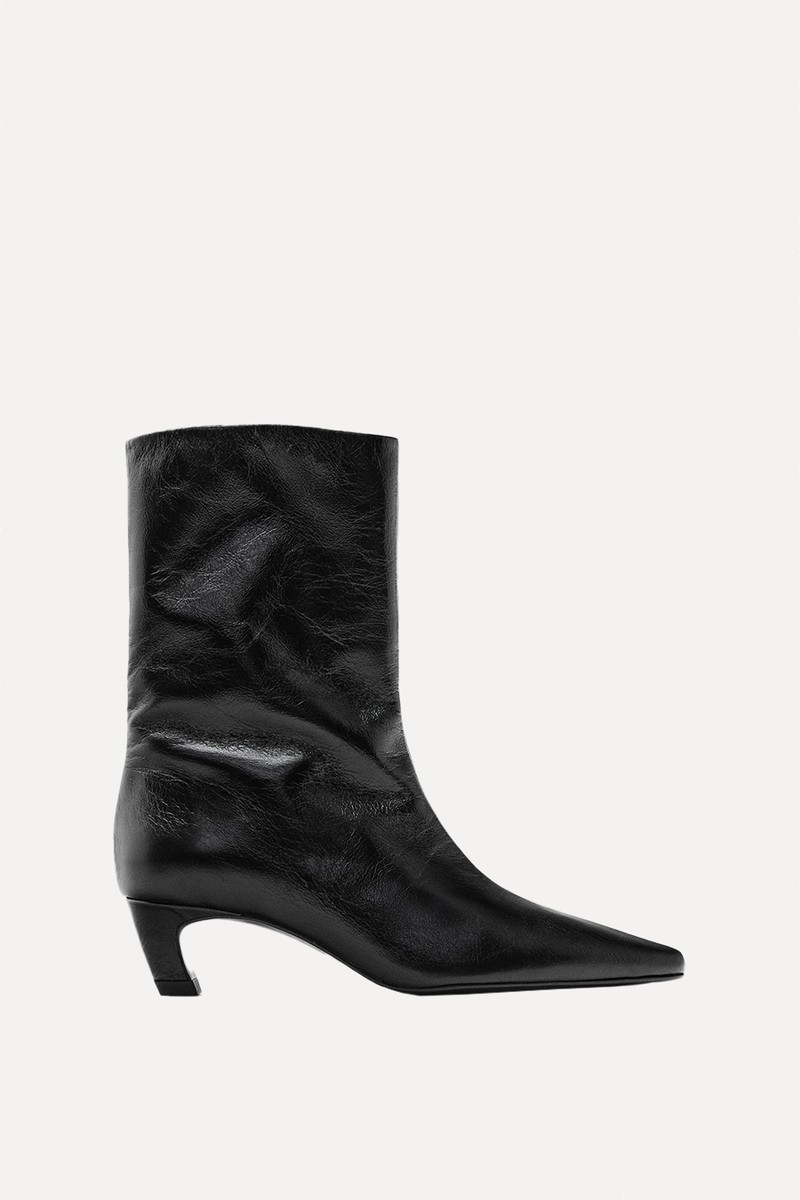 Leather High Heel Ankle Boots