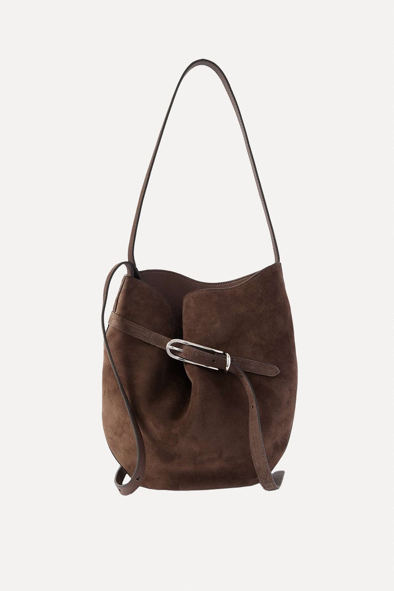 Buckled Suede Bucket Bag from Liffner