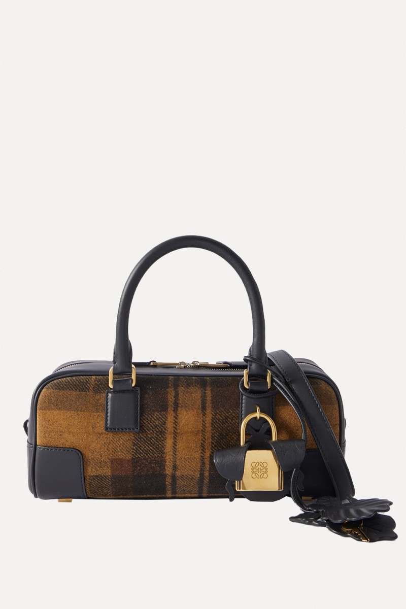 Amazona 23 Leather-Trimmed Checked Suede Shoulder Bag from LOEWE