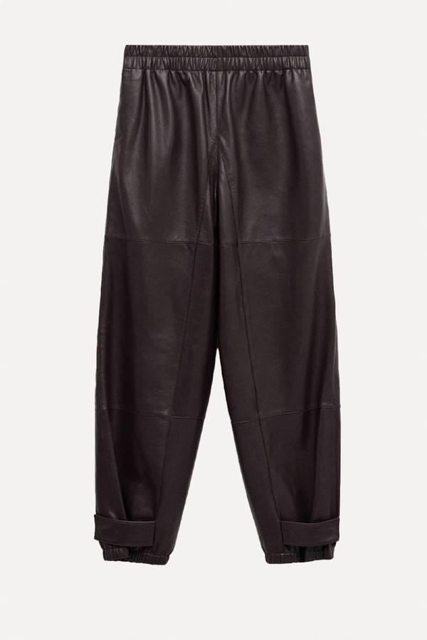 Buttoned Hem Leather Trousers from Mango