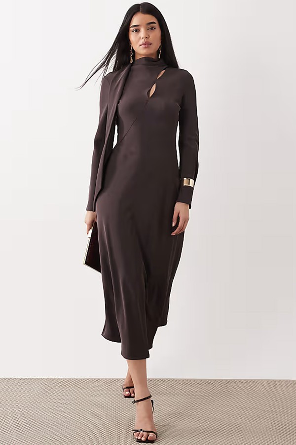  Long Sleeve Midi Dress With Scarf Detail  from Mango