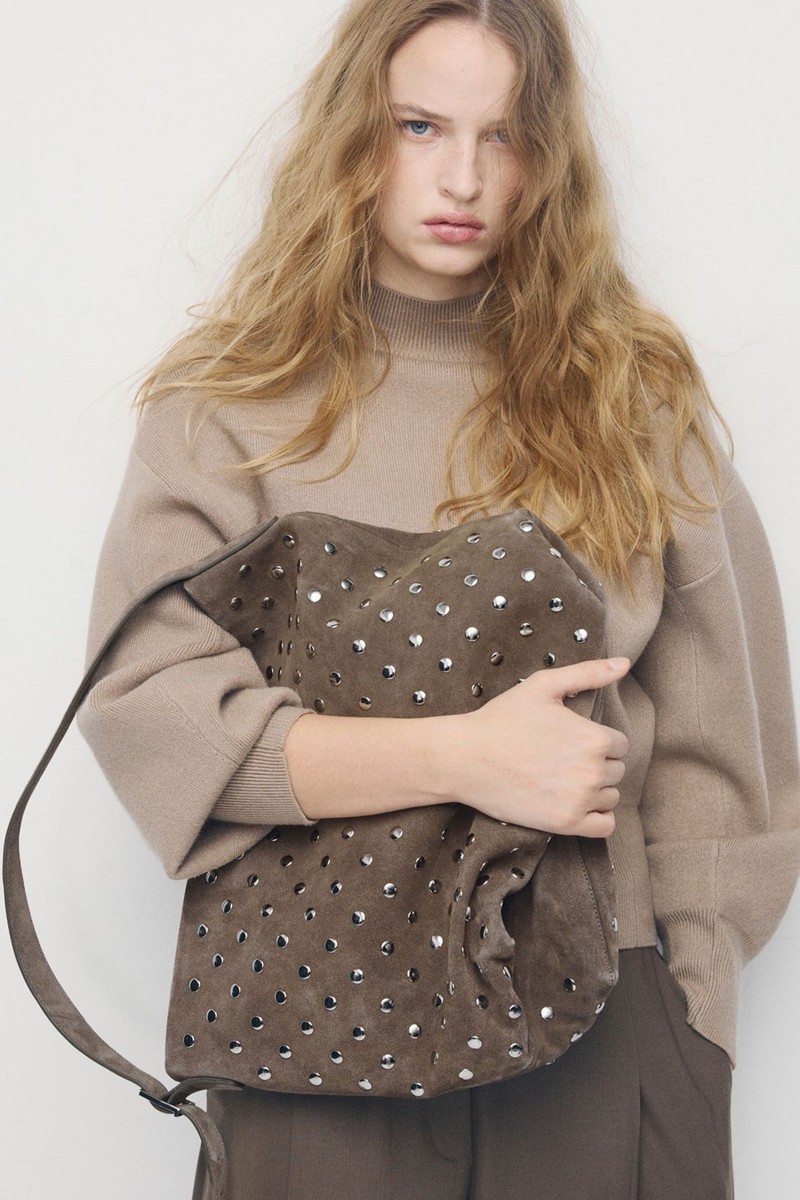 Suede Bucket Bag With Studs from Mango