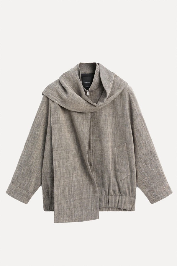 Flecked Bomber Jacket With Scarf from Massimo Dutti