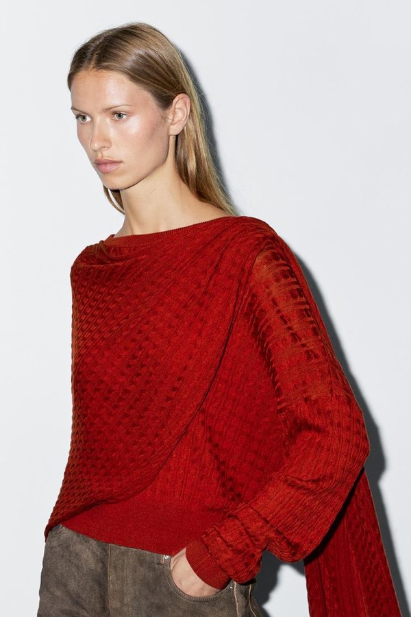 Cable-Knit Sweater With Scarf Detail from Massimo Dutti