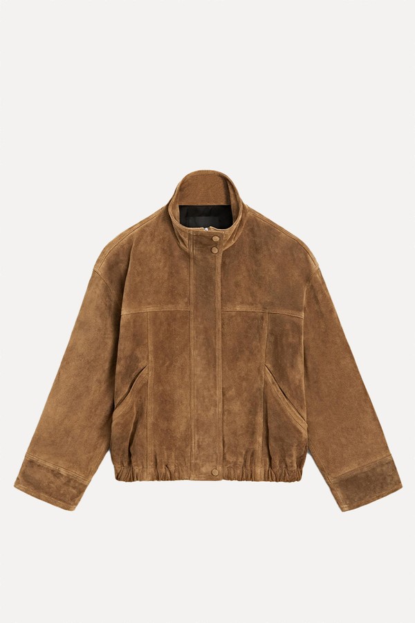 Short Suede Leather Bomber Jacket from Massimo Dutti