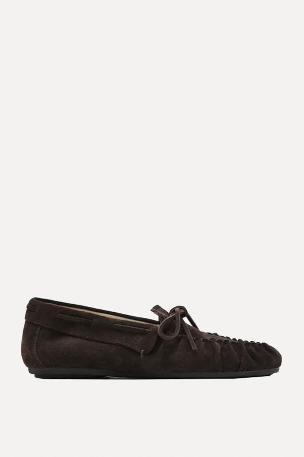 Split Leather Loafers With Gathered Bow from MASSIMO DUTTI