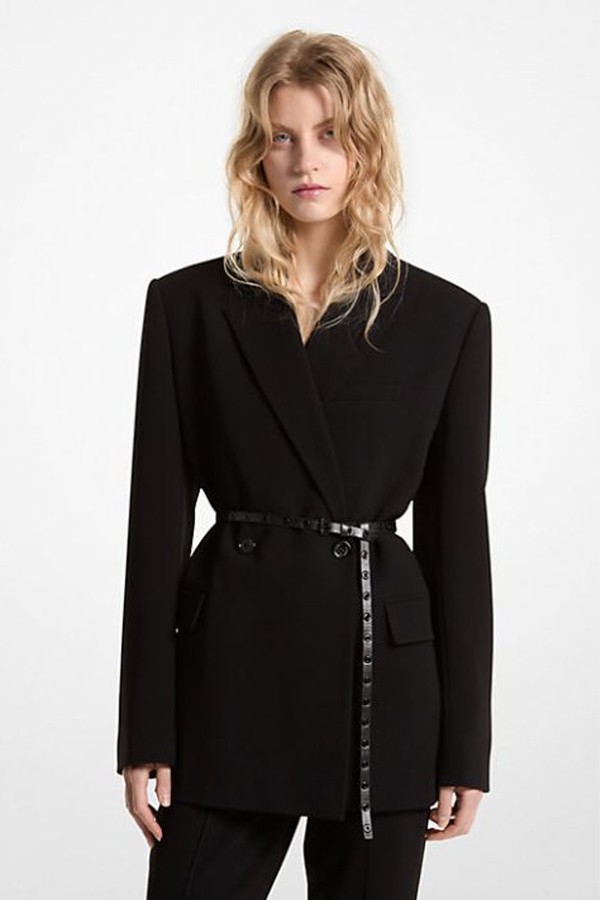 Belted Crepe Double-Breasted Blazer