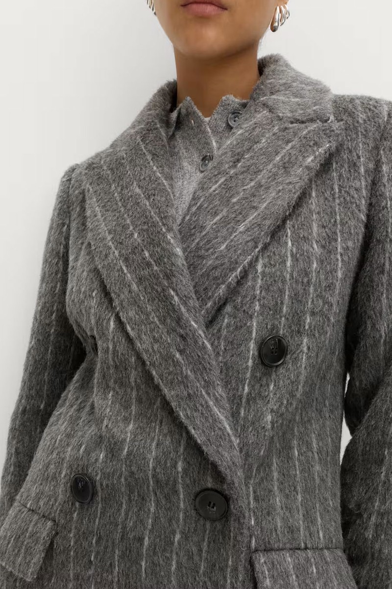 Brushed Pinstripe Double Breasted Longline Coat from Marks & Spencer