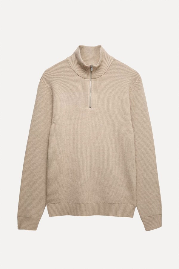 Cotton Blend Ribbed Half Zip Jumper from Marks & Spencer