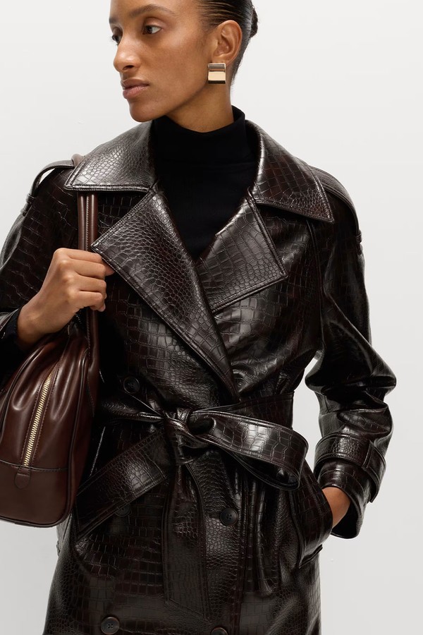 Croc Faux Leather Belted Longline Trench Coat from Marks & Spencer