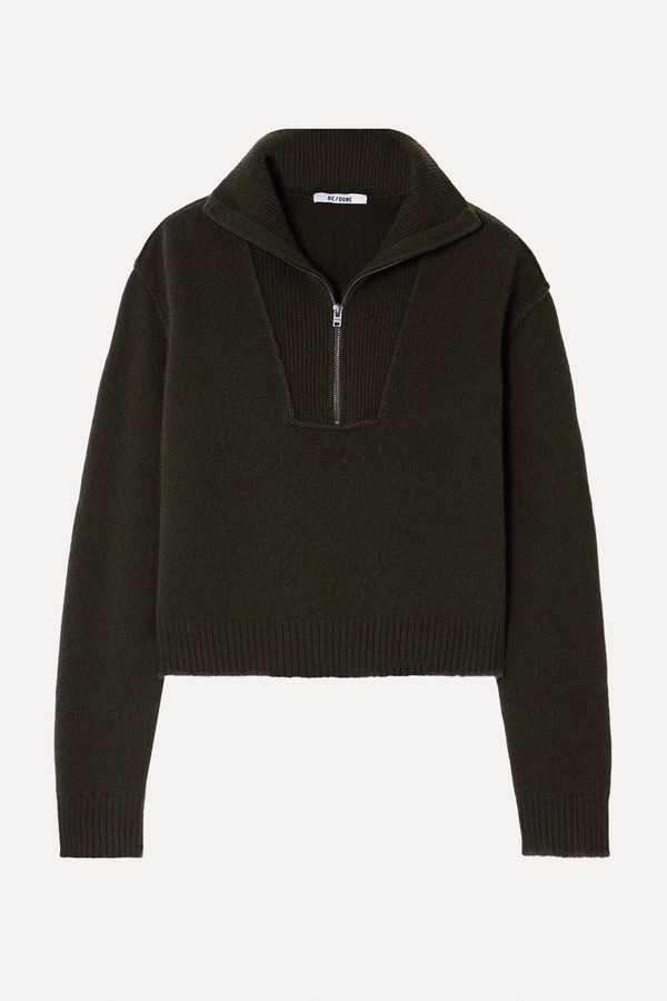 Frayed Wool & Cashmere-Blend Half-Zip Sweater from RE/done