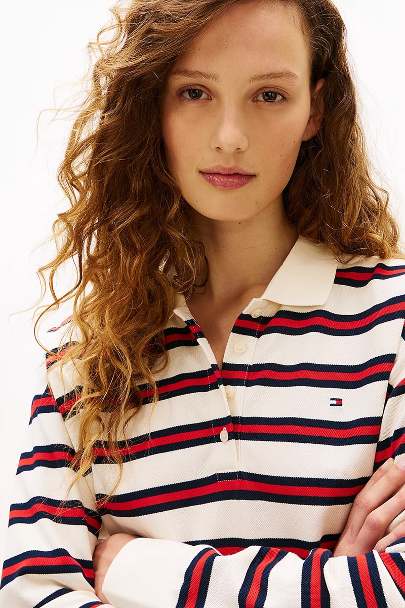 Relaxed Fit Stripe Long Sleeve Polo Shirt